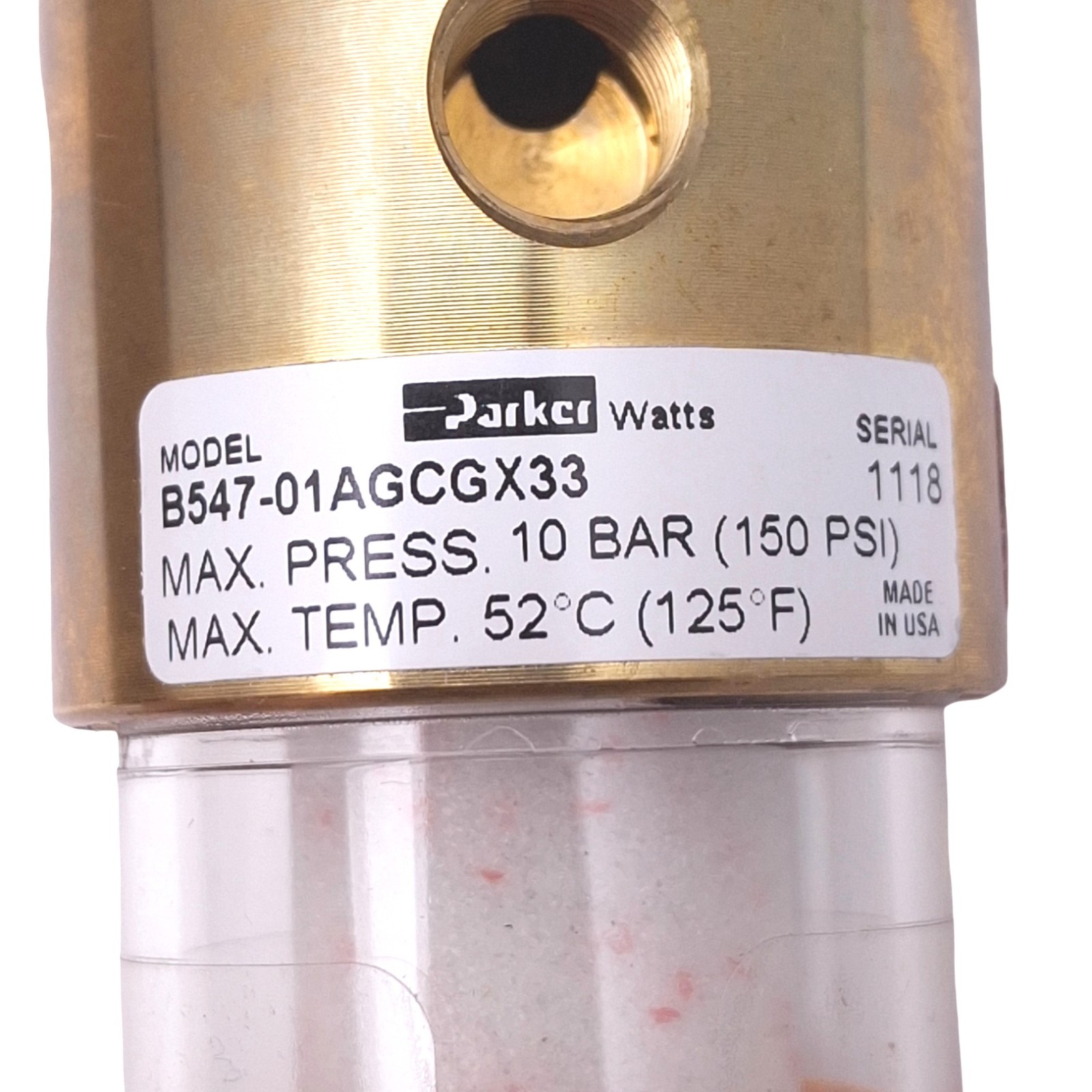 Parker B547-01AGCGX33 Filter Regulator, 0-125psi Set, 150psi Max, 1/8in NPT