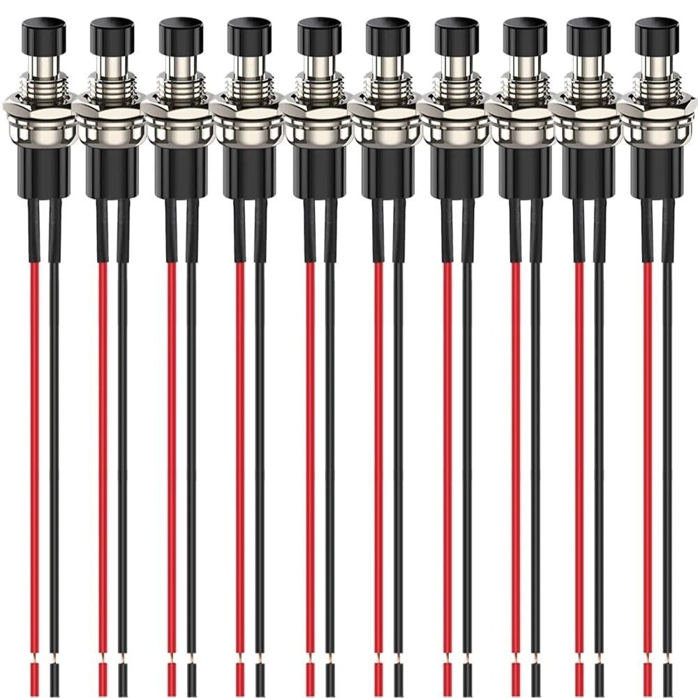 3V-6V-12V-24V-230V/1A 10pcs 7mm Black Prewired Mini Momentary Push Button,SPST