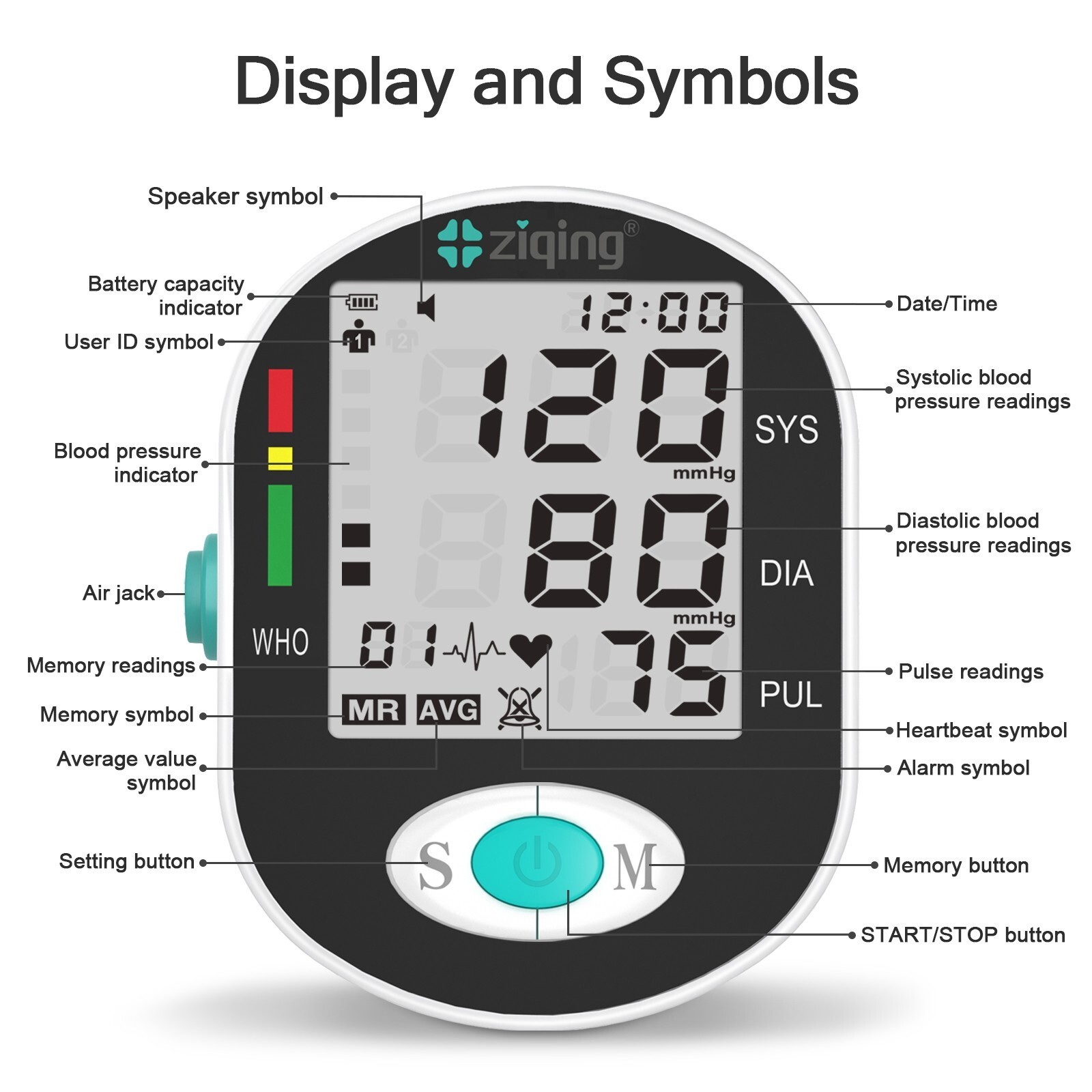 LCD Digital Blood Pressure Monitor Arm BP Large Cuff Pulse Meter Machine&Voice