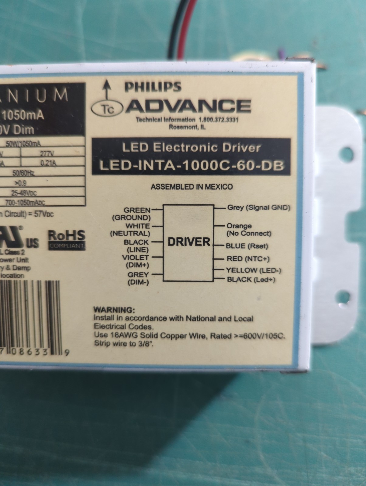 ADVANCE LED-INTA-1000C-60-DB LED Electronic Driver,Dimmable, TESTED (Lot Of 12)