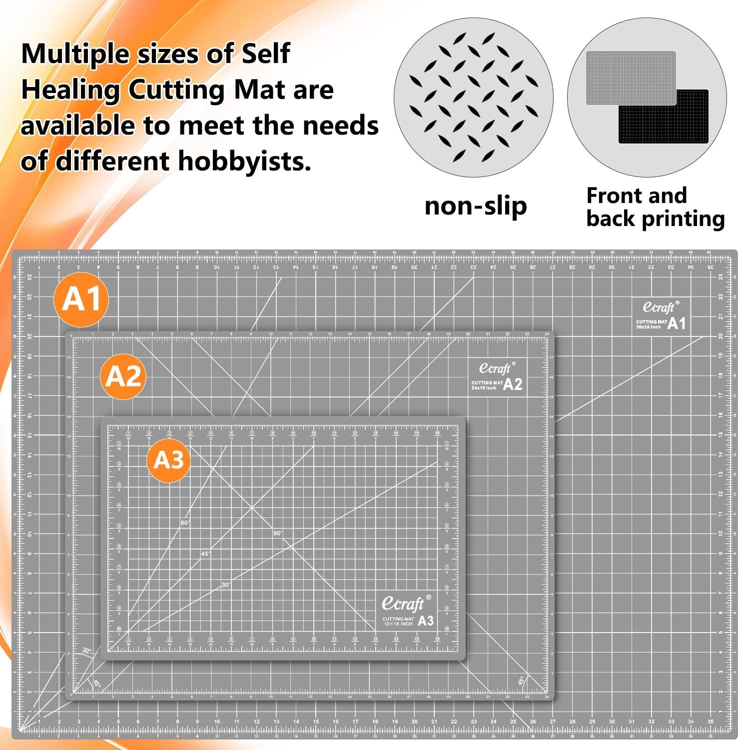 Ecraft Large Self Healing Cutting Mat: 24″ x 36″ Double 36L x 24W, Grey/Black