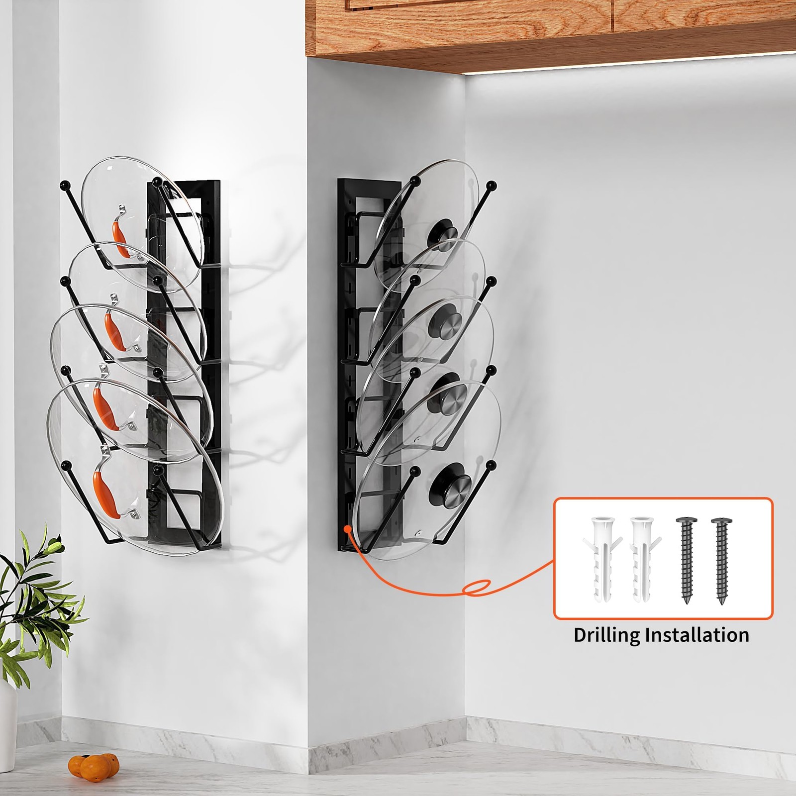 Cisily 8 Layers of Adjustable Pot Lid Organizer Rack 16 x 6 x 3 inches, BLACK