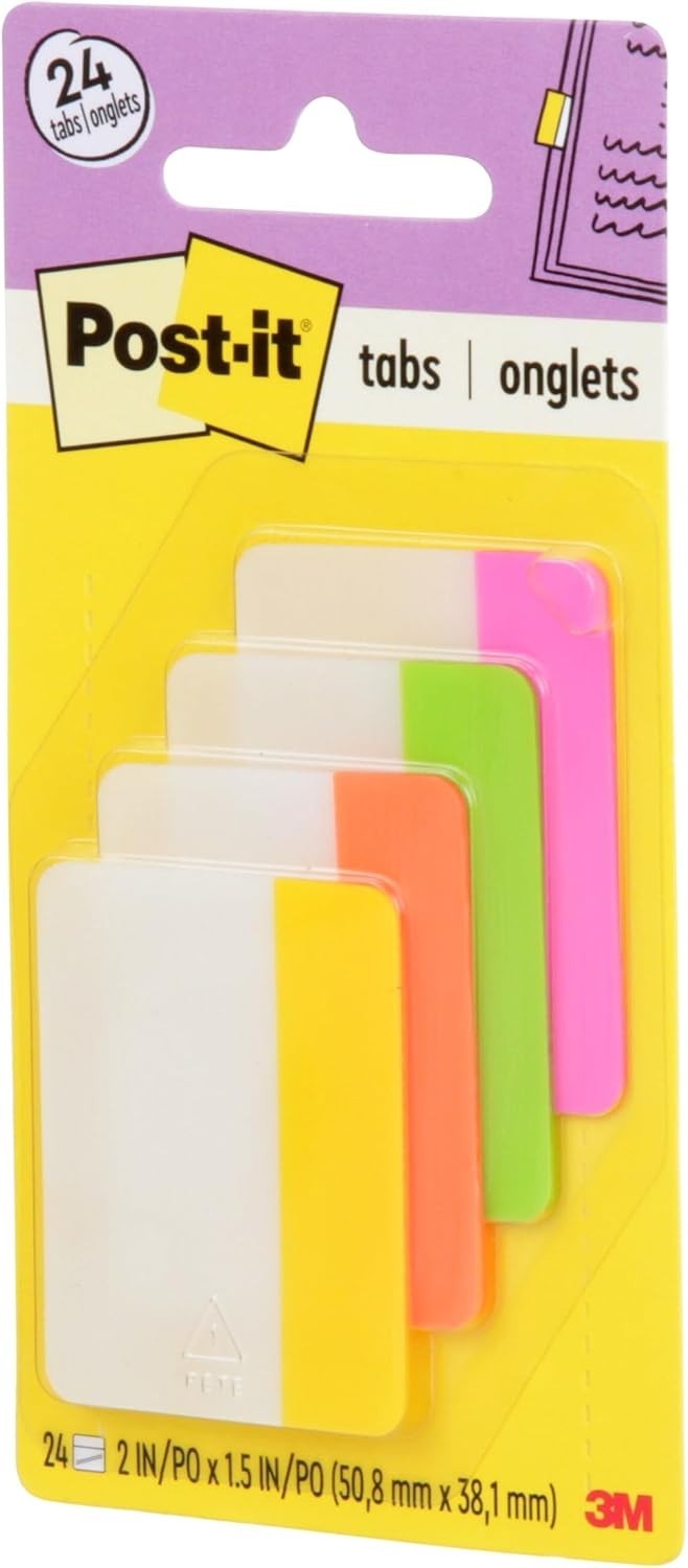 2 Inch x 1.5 Inch Repositionable Bookmark Tabs Assorted Bright Colors 24 Pack
