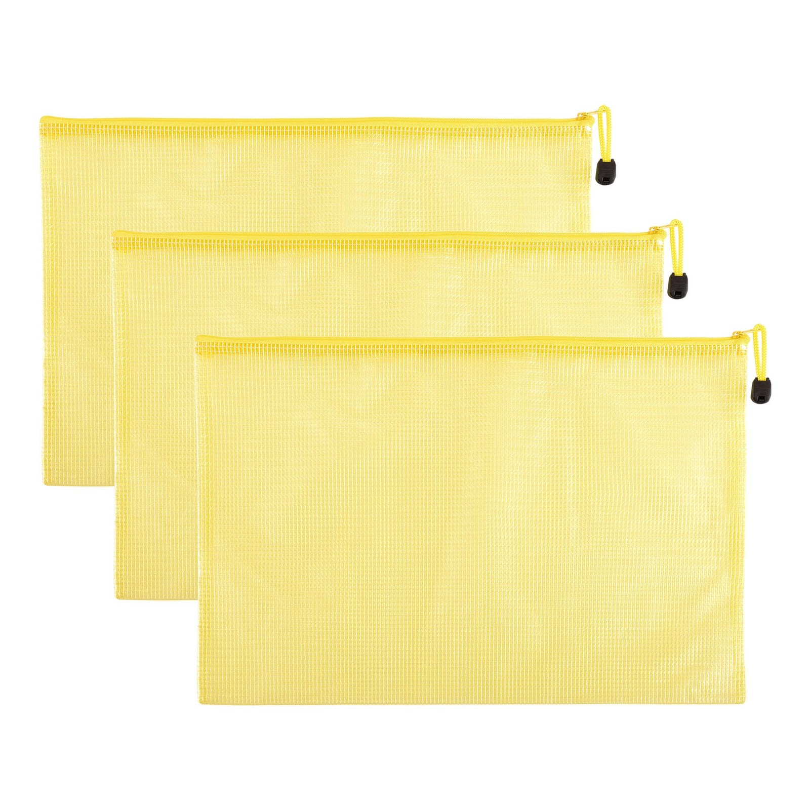 3 PCS Yellow Mesh Zipper Pouch Bags A3 Size 16.93×12.01 In Waterproof