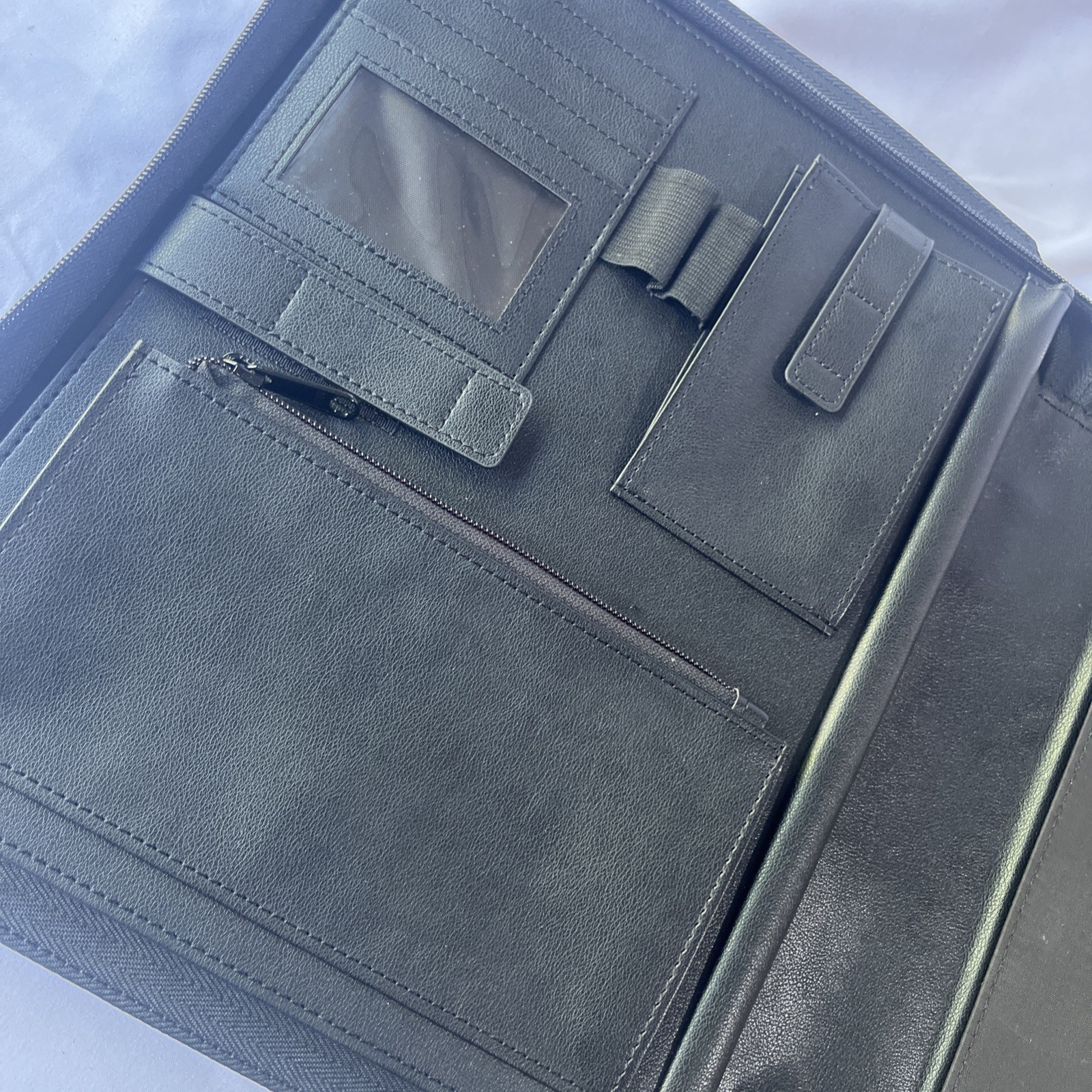 POPRUN Portfolio Binder with Zipper, Leather Padfolio Document Organizer with St