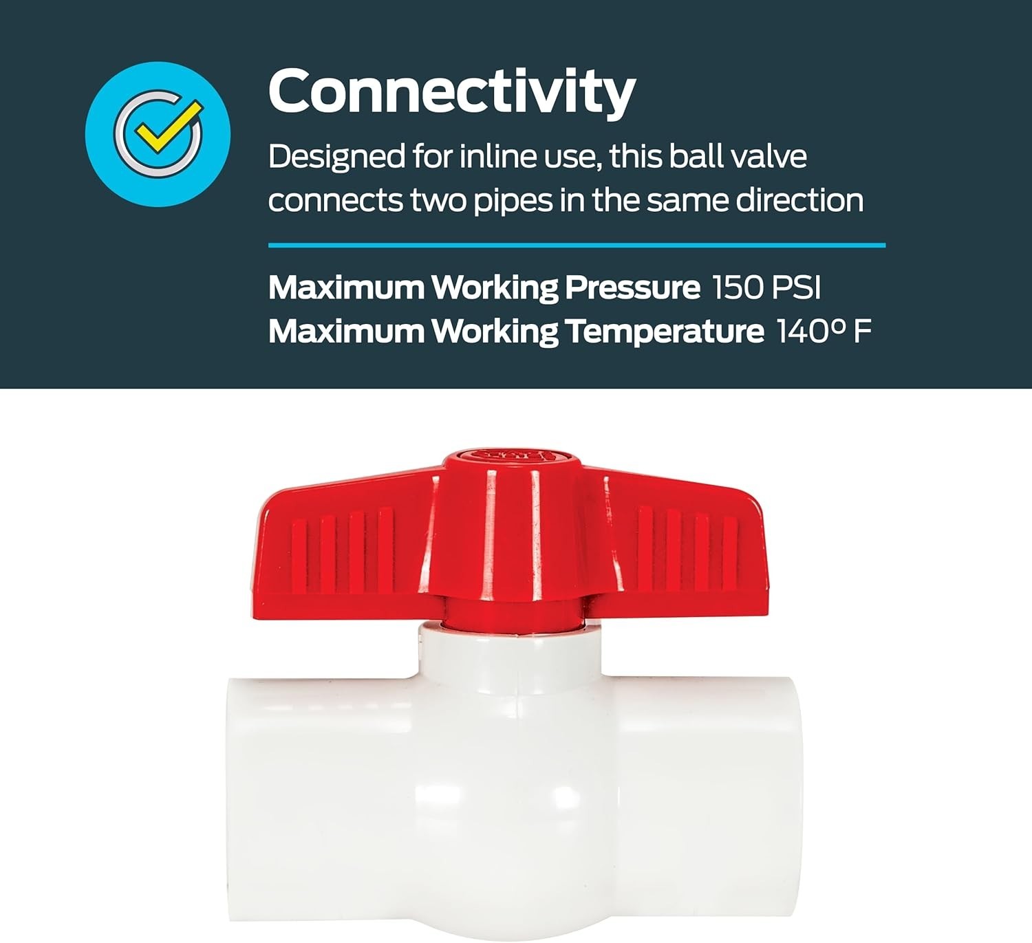 Compact 3/4″ PVC Ball Valve with Slip Connections – 150 PSI Maximum Performance