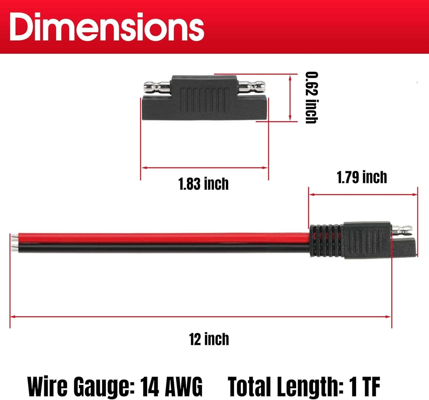 SAE 14AWG Extension Cable 1FT, Quick Disconnect Connector for Solar RV, 8PCS