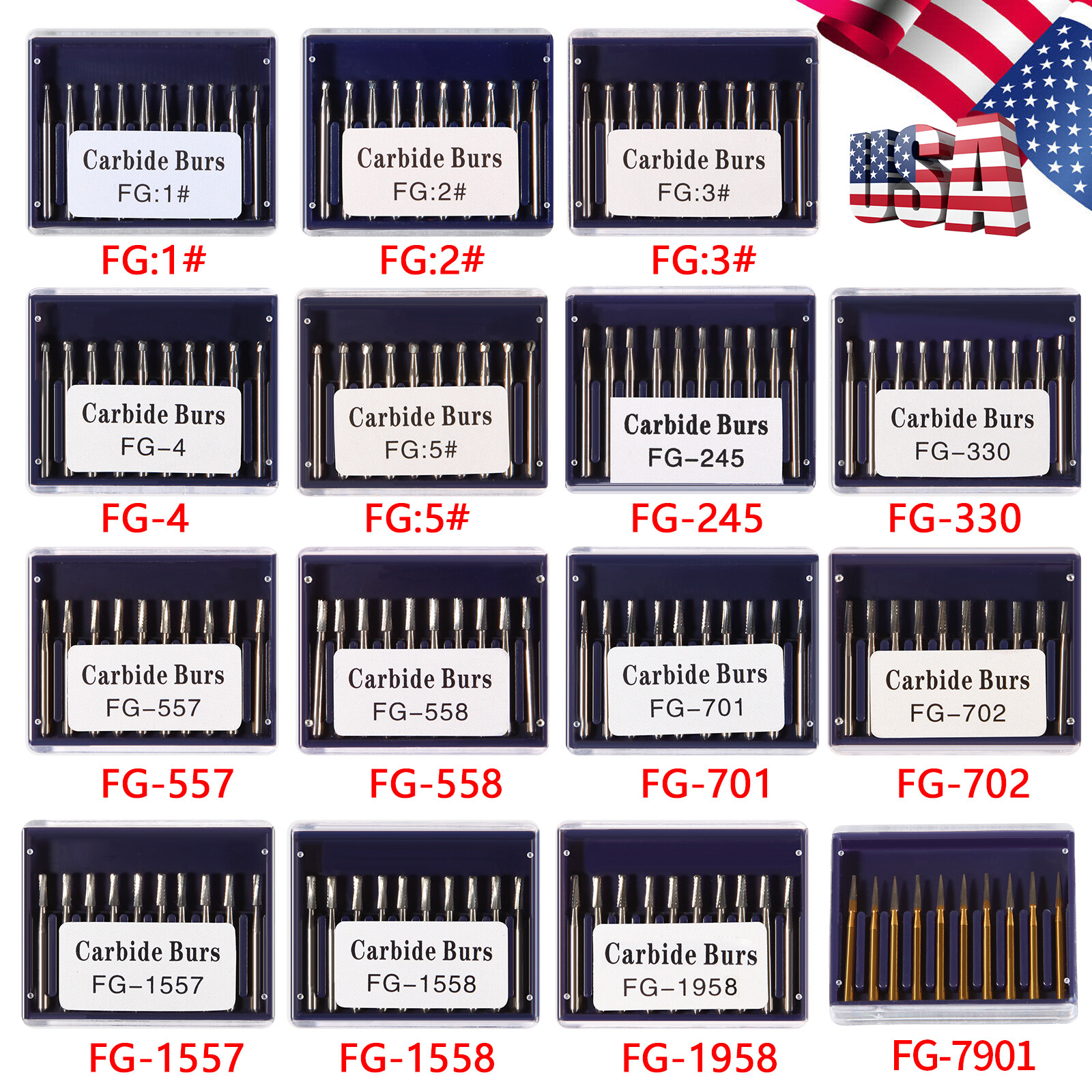 10pcs/pk Dental Carbide Burs for High Speed Handpiece Pear Bur 19mm FG Shank