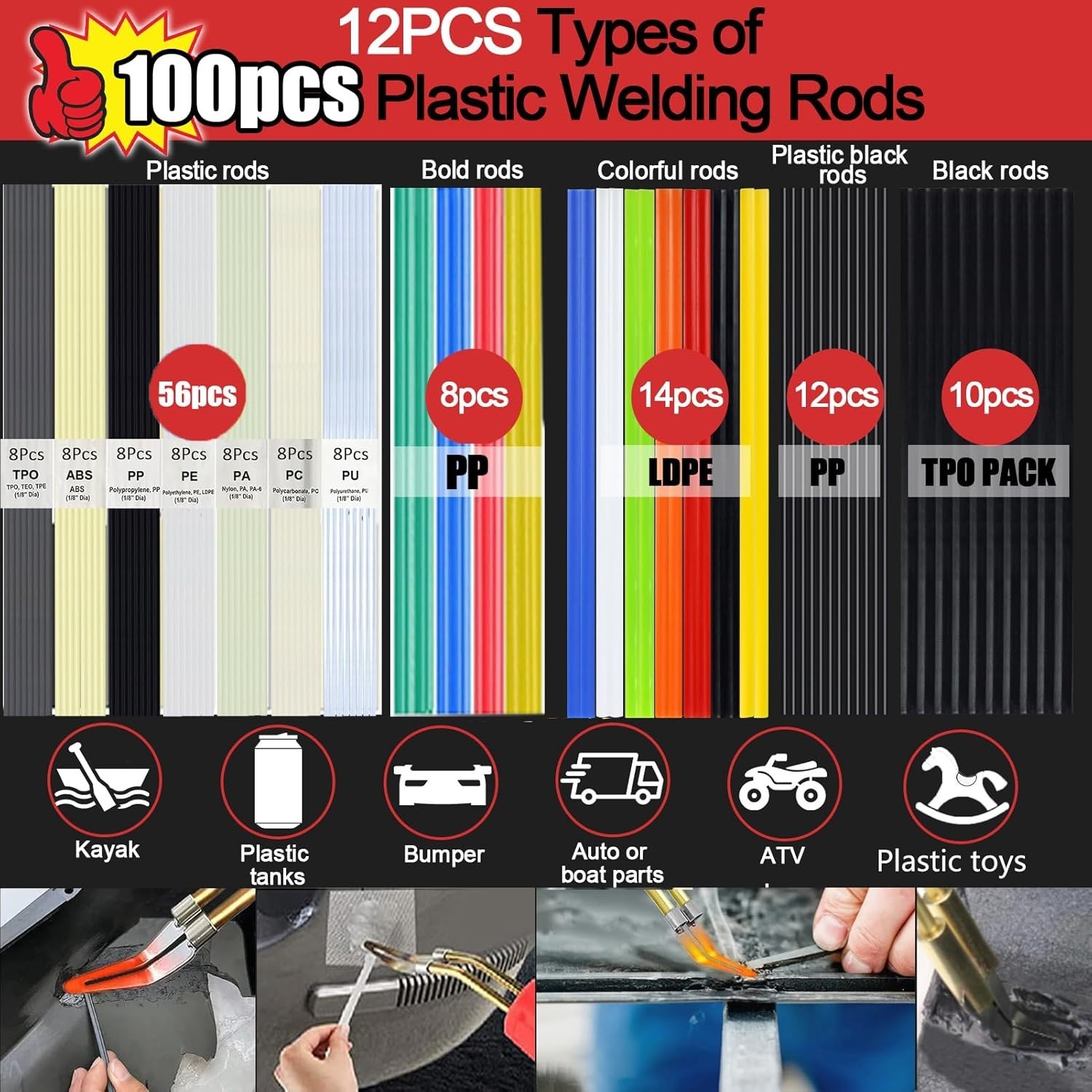 220W Plastic Welder Kit Hot Stapler Bumper Repair Gun 1000 Staples 100 Rods 2in1