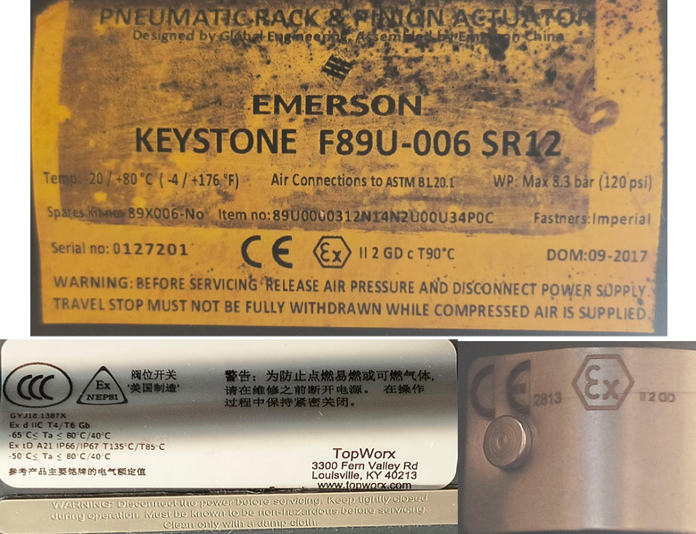 Emerson KTM 1″ EB162 Pneumatic Ball Valve Assembly Keystone F89 TopWorx ASCO NOS