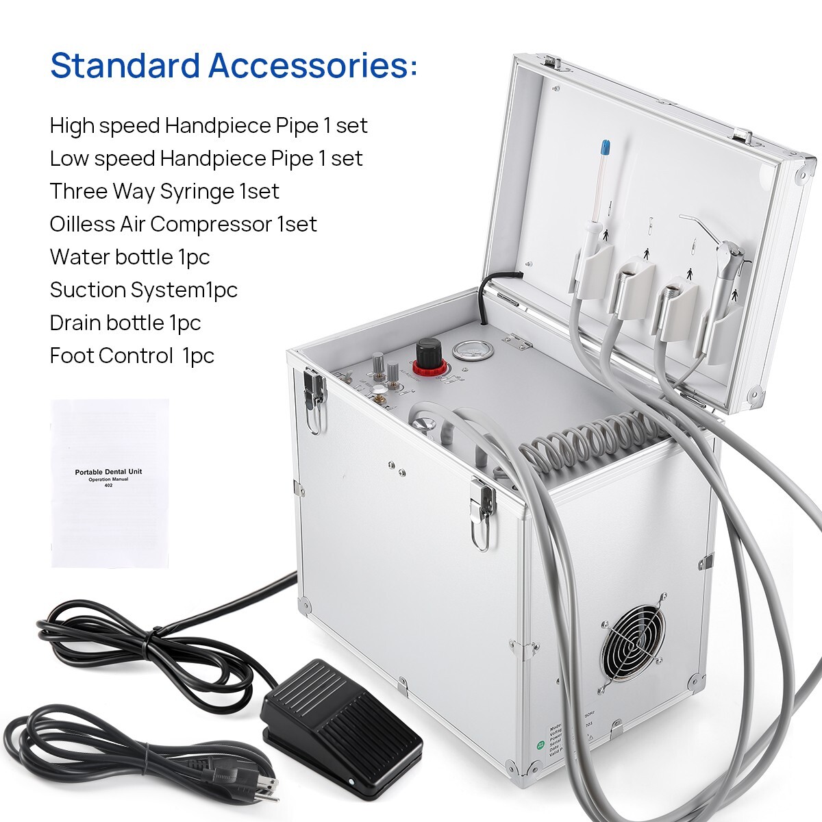 Portable Mobile Dental Delivery Unit Air Compressor Syringe Suction 4Holes