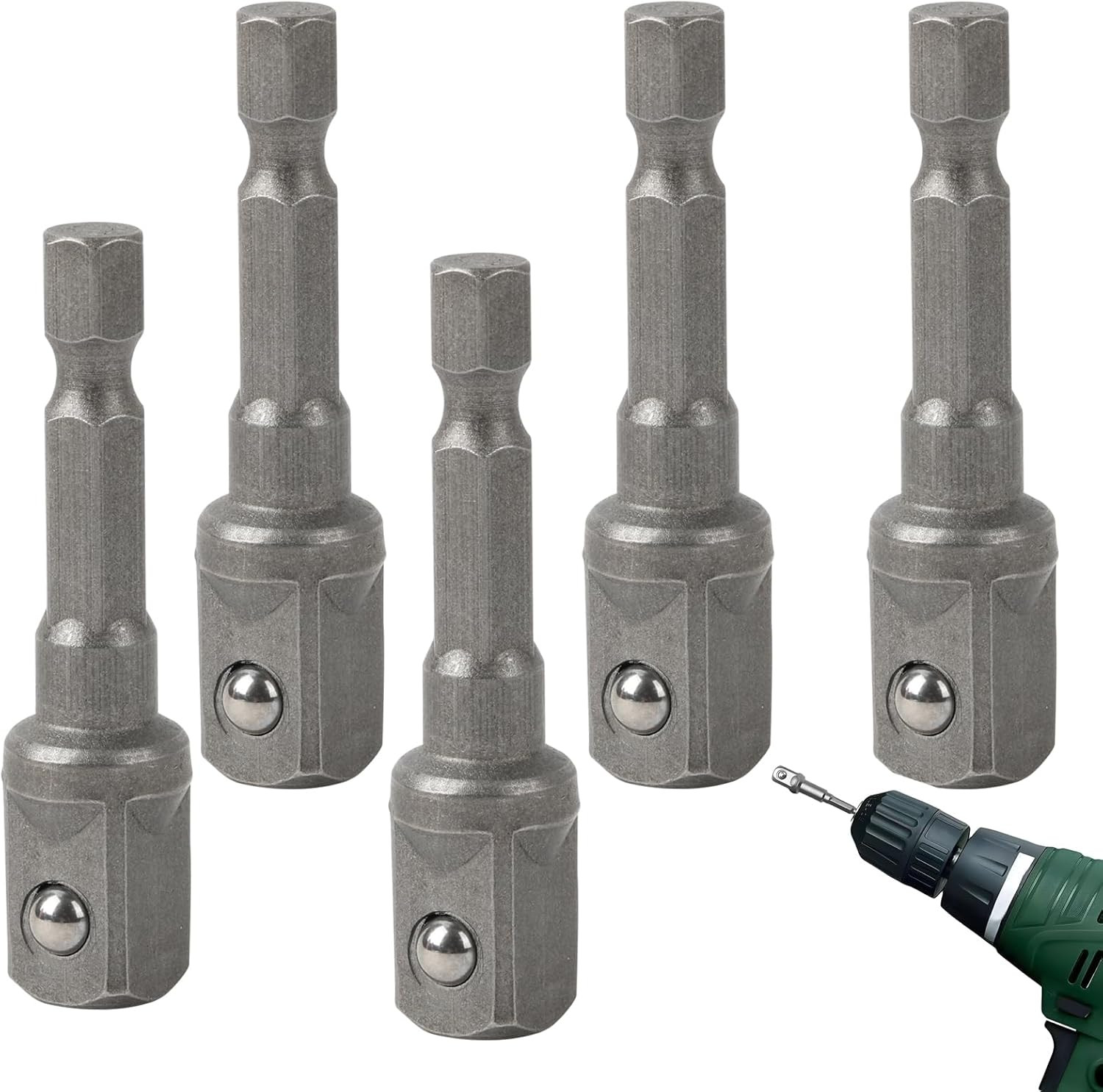 5pcs Hex Shank to Square Drive Socket Adapters Impact Socket Set with 1/4 to 3/8