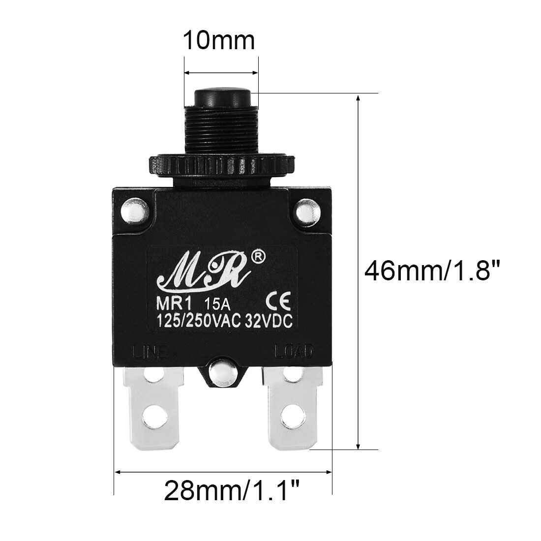 2pcs Overload Protector AC 125/250V 15A Push Button Reset Circuit Breaker
