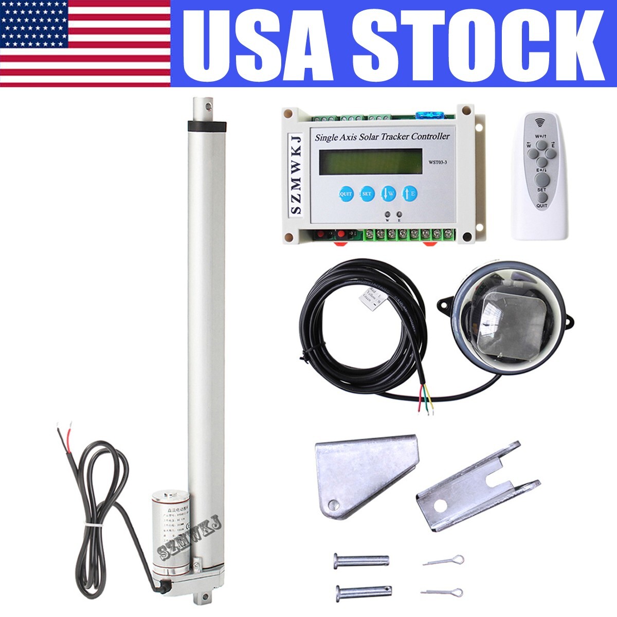LCD 1KW Solar Tracking Single Axis Sunlight Tracker &14″ DC Linear Actuator Kit