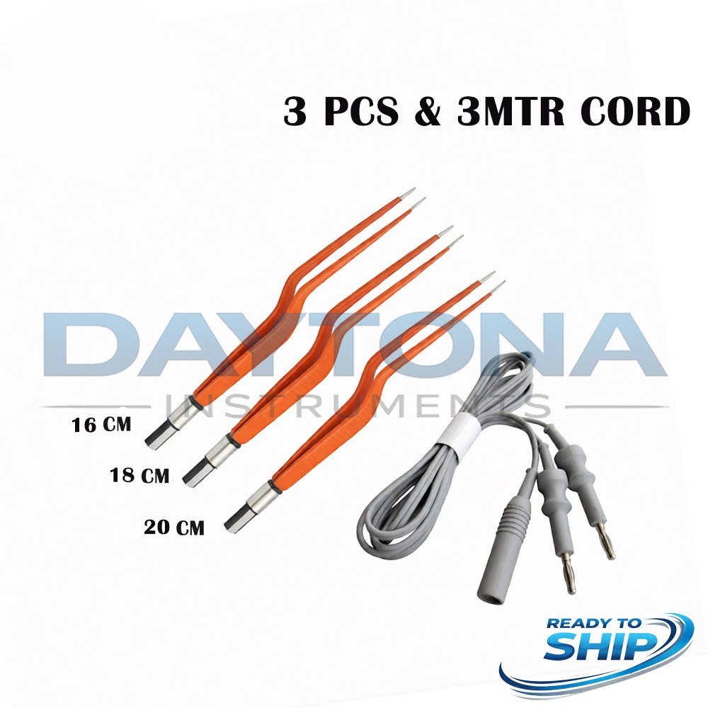 Non-Stick Bayonet Bipolar Forceps 3 Pcs & 3mtr Cord High Quality