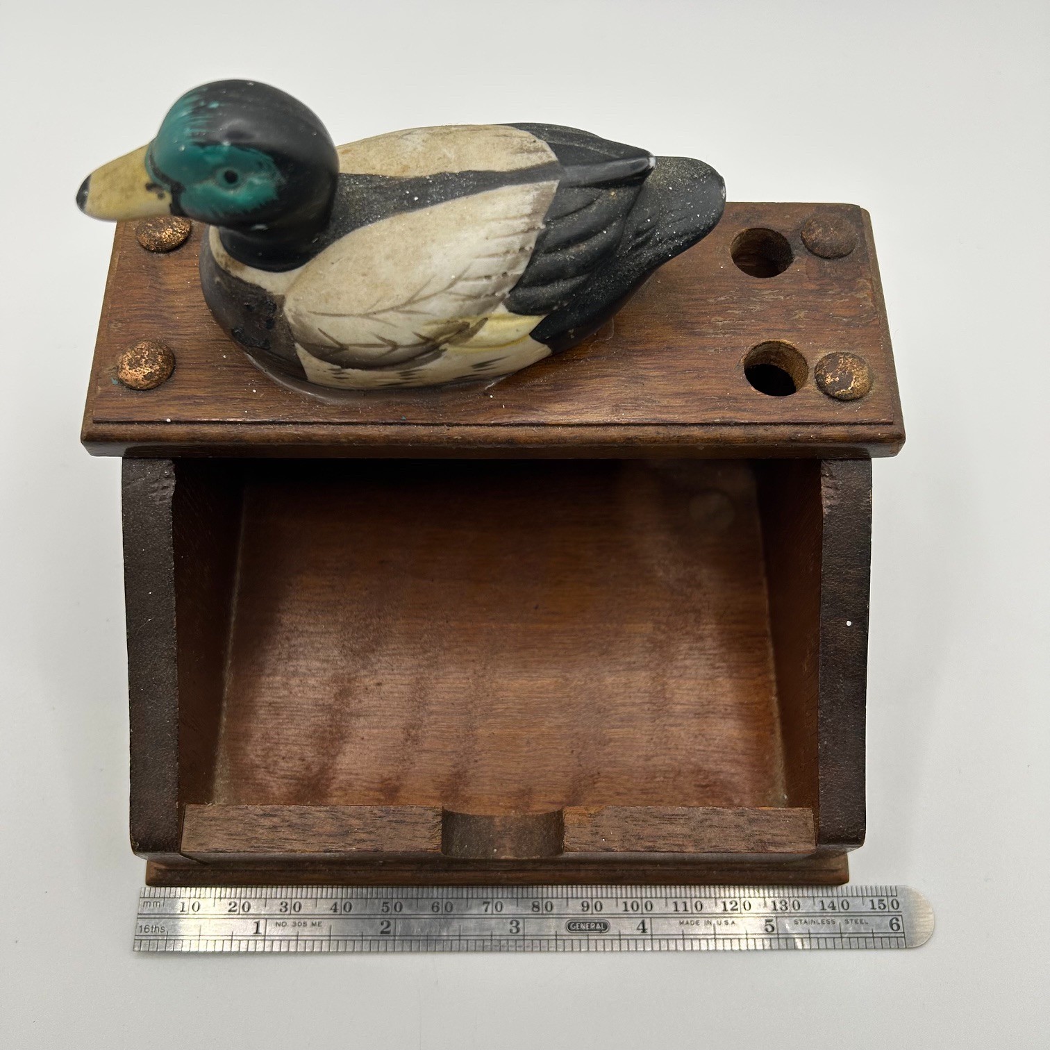 Vintage Giftco Wooden Mallard Duck Desk Organizer Pen Note Memo Holder Rustic