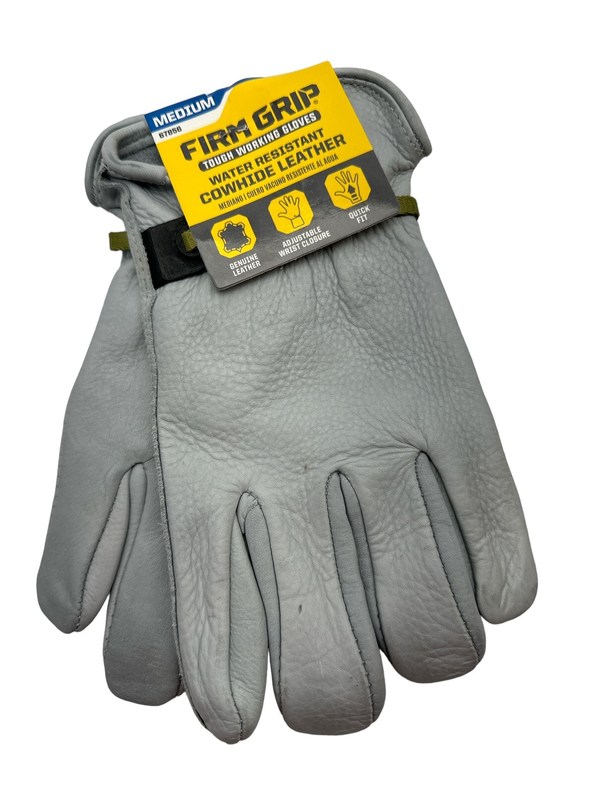 Cowhide Work Gloves Water Resistant Leather Medium Firm Grip 67856 New