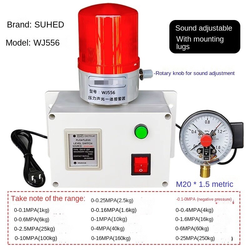 105dB Sound Light Alarm High/Low Air Water Oil Pressure Alarm 24V/220V