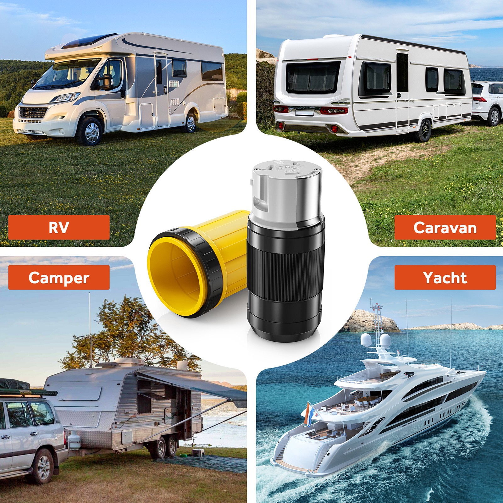 50AMP RV Power Cord Twist Lock Plug w/Locking Ring Boot Cover 125/250V RV Camper