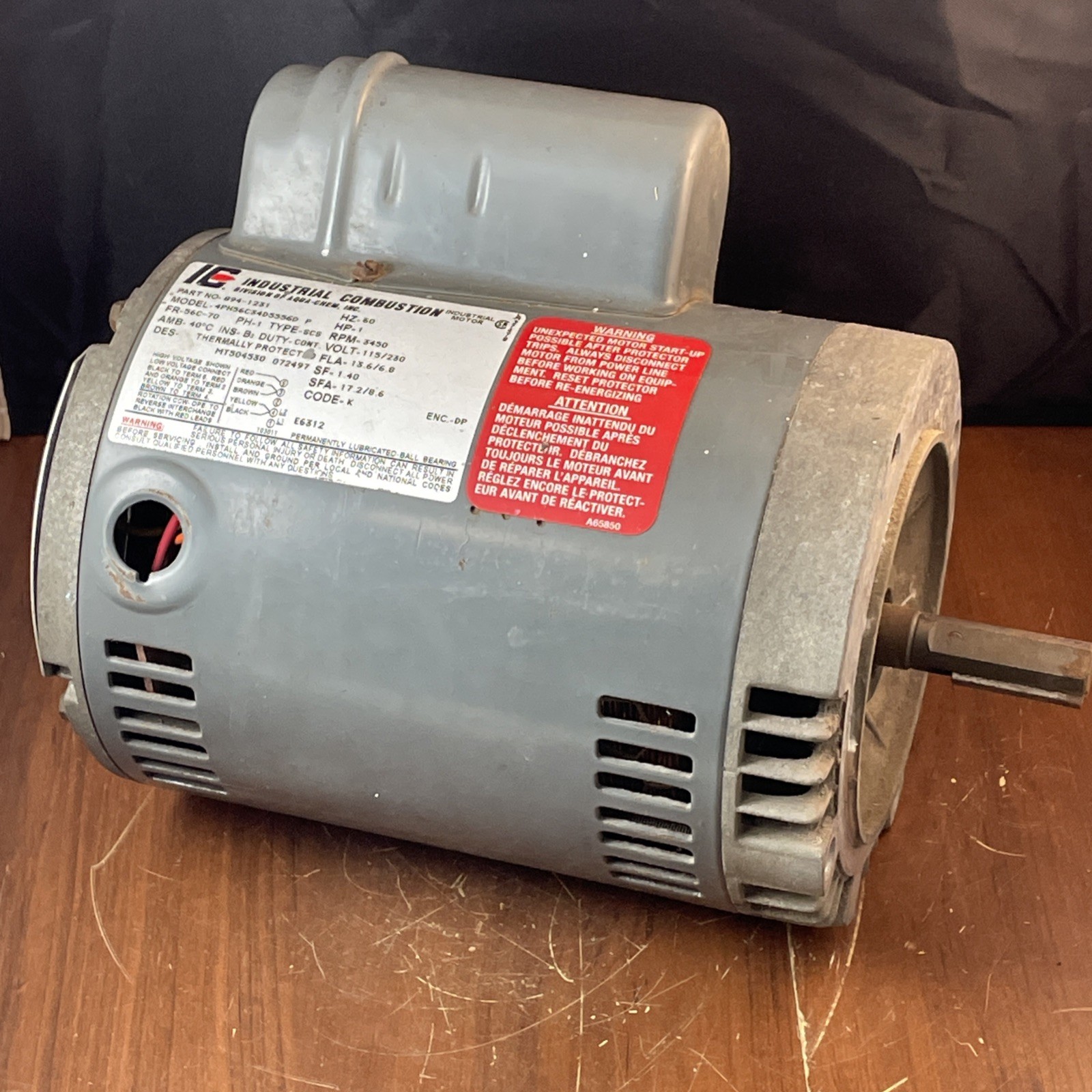 1 HP 120/240 Volt AC 3450 Rpm 5/8” Shaft Tested Working
