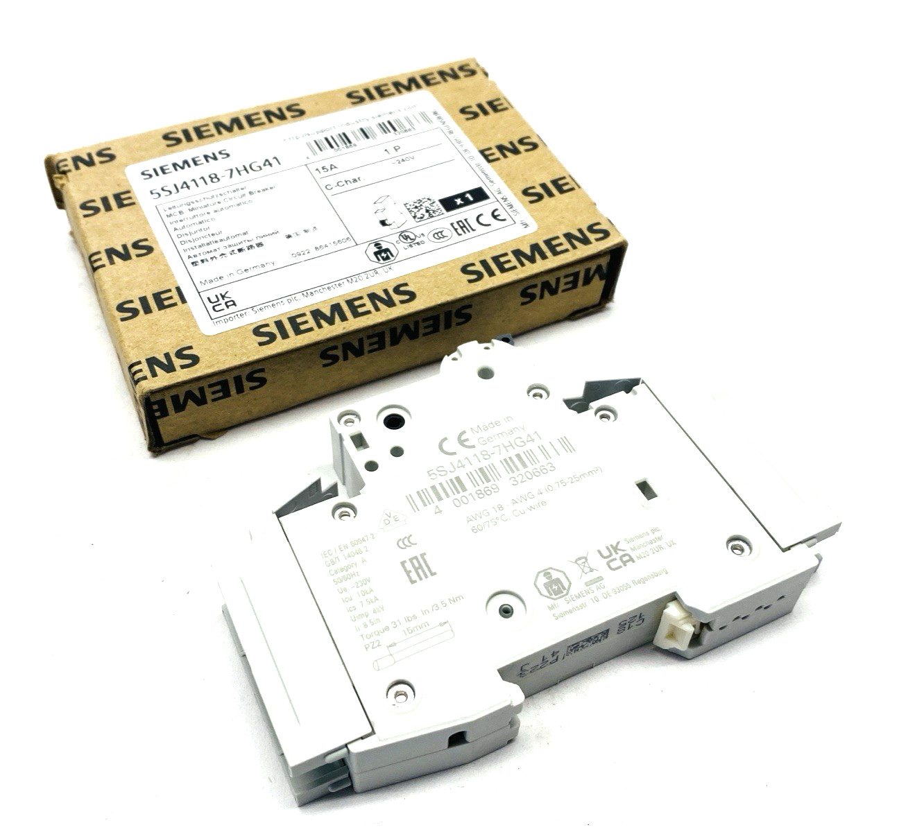Siemens 5SJ4118-7HG41 Miniature Circuit Breaker 1-Pole 15A 240V
