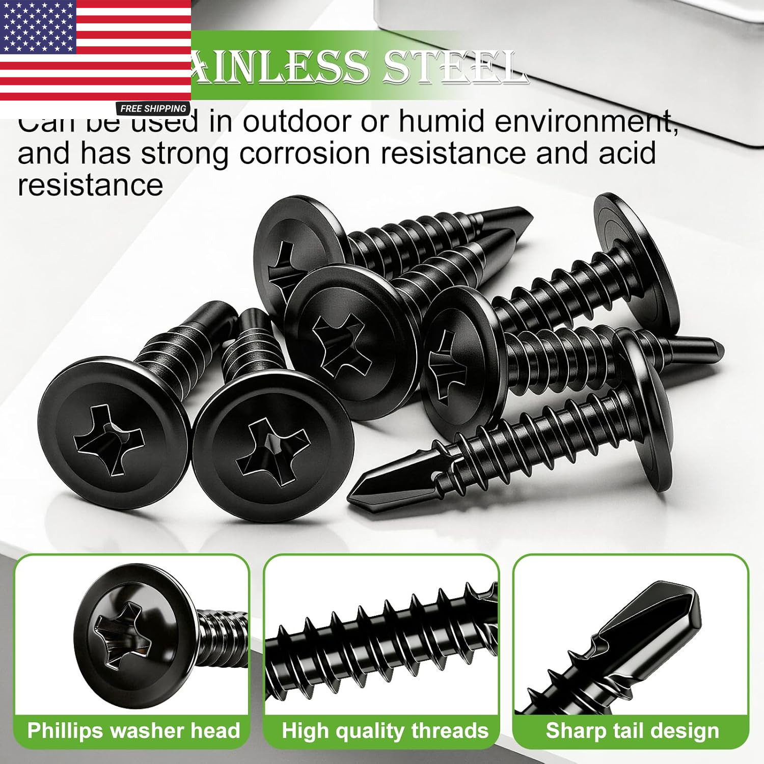 230PCS #8 Self Tapping Screws,410 Stainless Steel Self Tapping Screws for Metal,