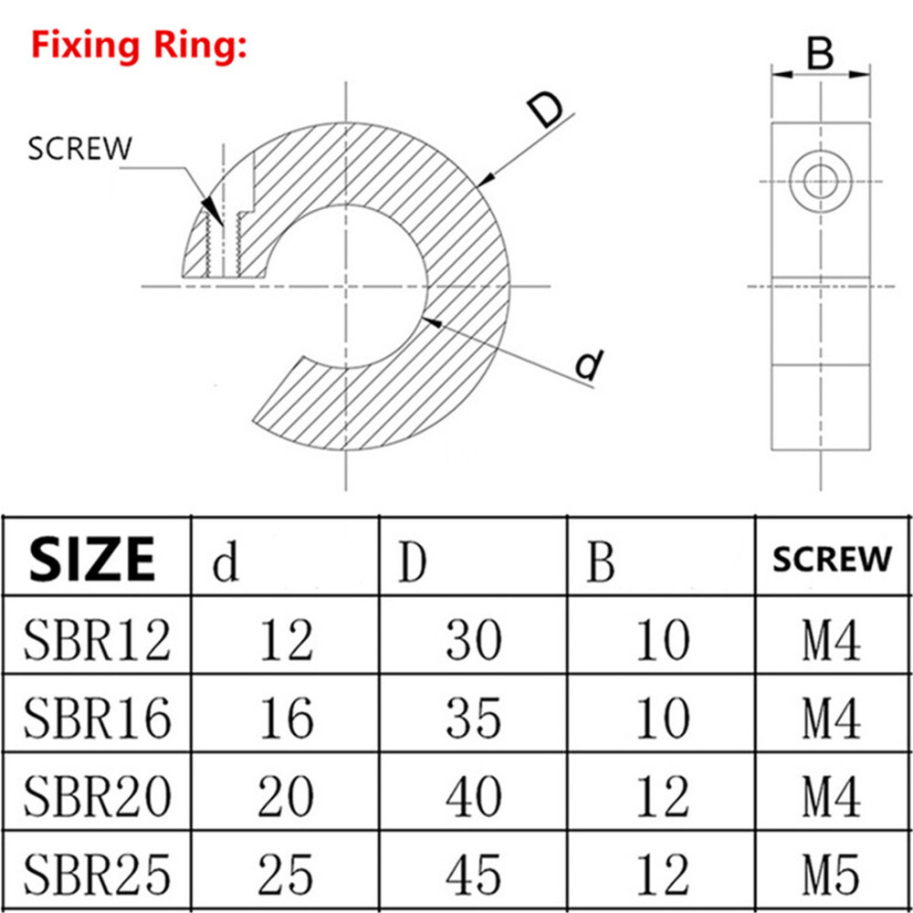 SBR12/16/20/25 Linear Rail+4PCS SBR12/16/20/25UU+4PCS Rail Shaft Stop Collar CNC