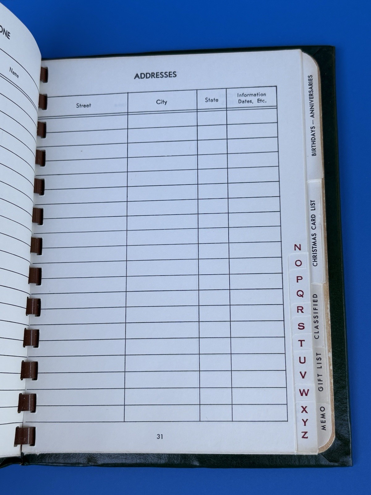 True Vintage 20th Century Addresses Phonebook Planner Dark Green Unused Memo