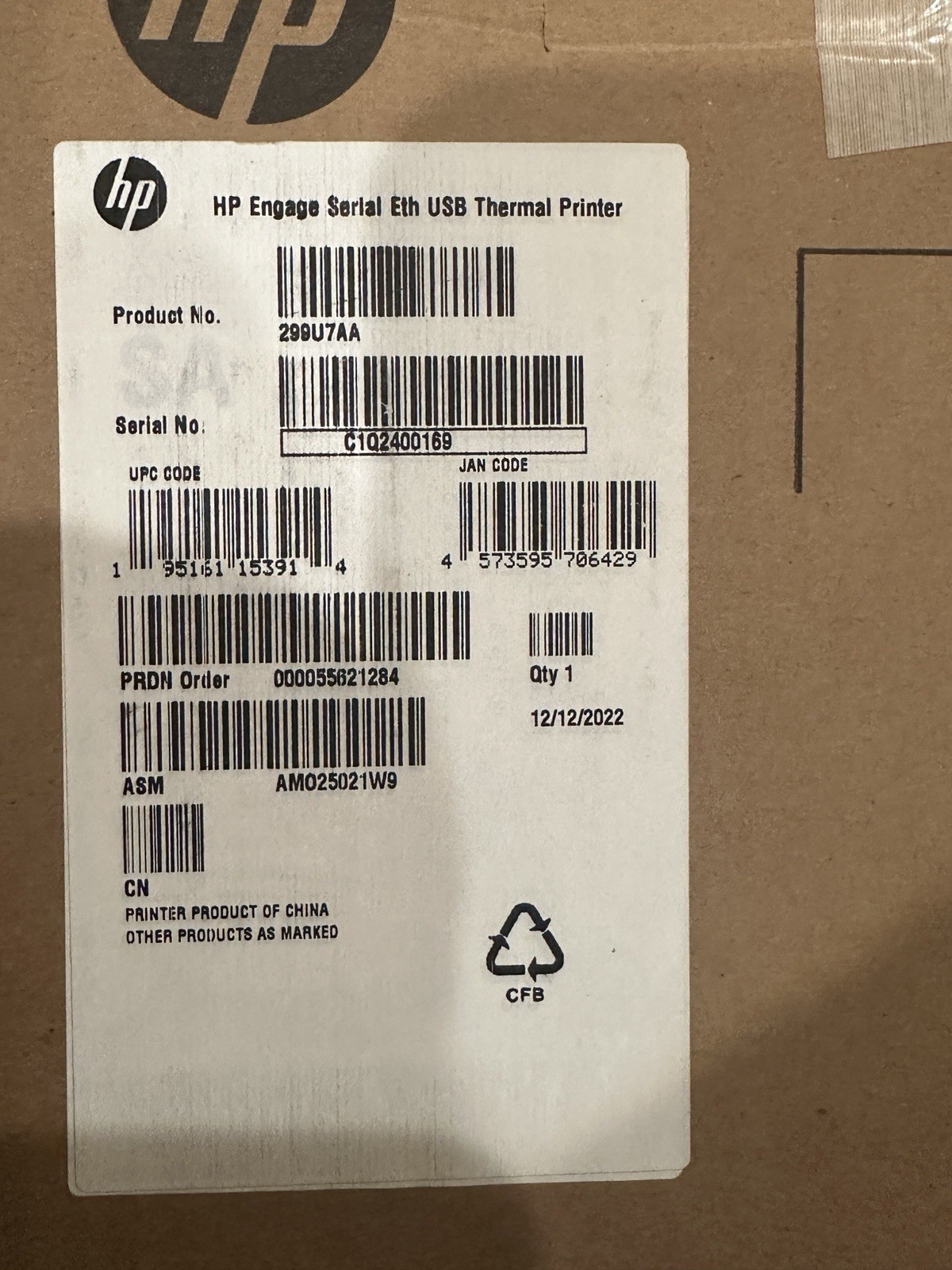 NEW HP Engage One Pro Serial Ethernet USB Thermal Printer – 299U7AA,M42513-002