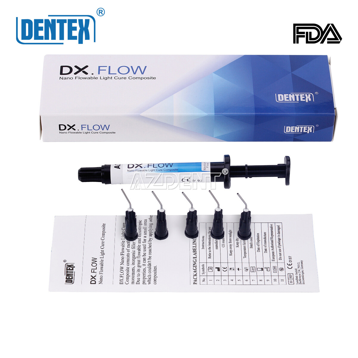 DENTEX Dental Flowable Light Cure Composite Resin Medium Flow A1/A2/A3 Shade