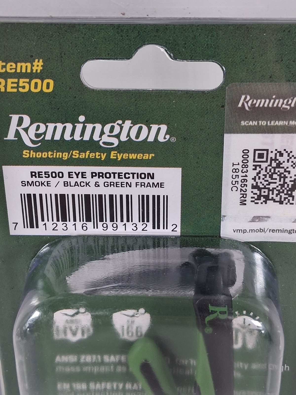 Remington Wiley Safety Eyewear RE-500 Black & Green TINTED LENSES