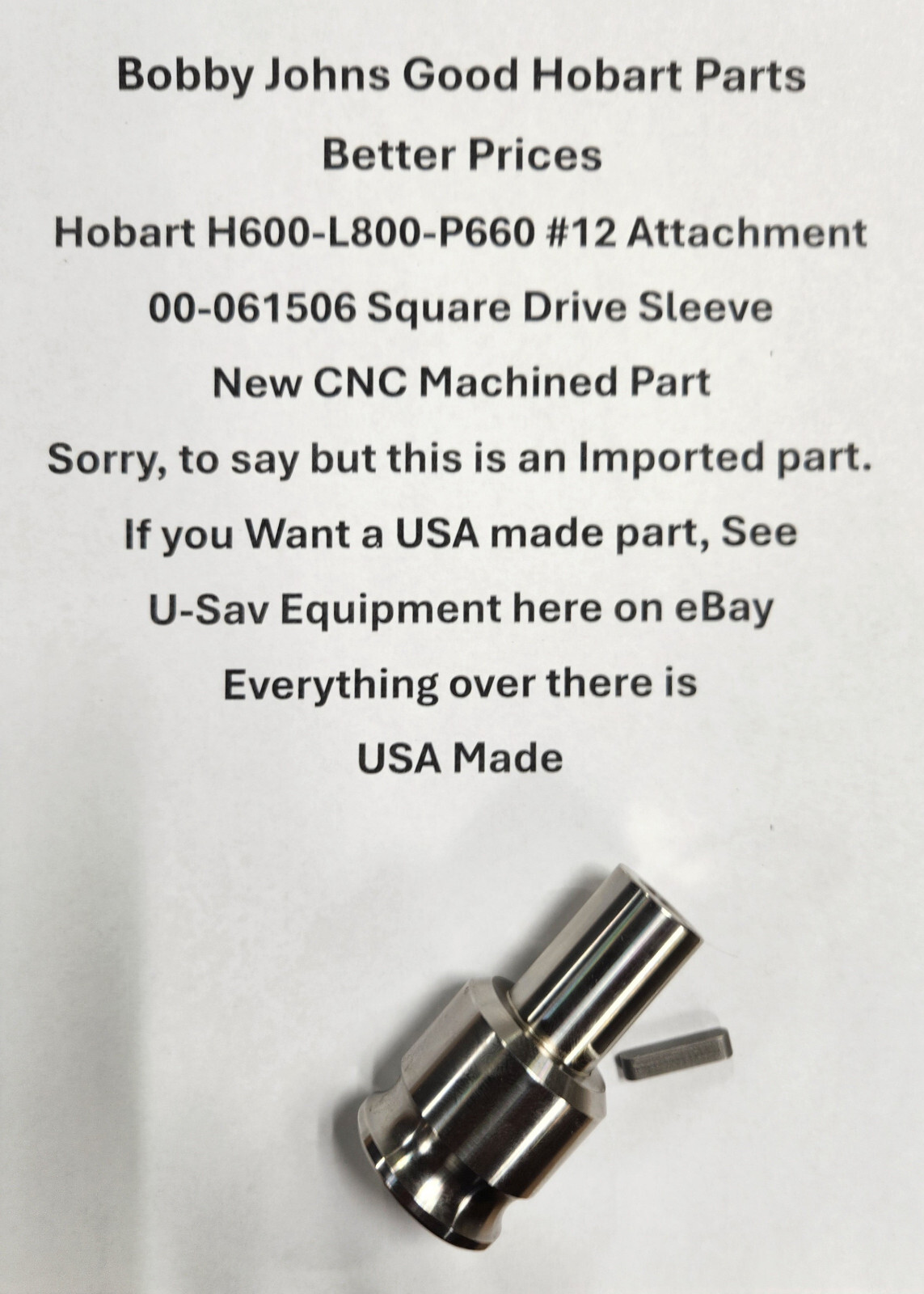 Hobart Mixer H600 L800 P660 #12 Attachment 061506 Square Drive front 61506 NEW