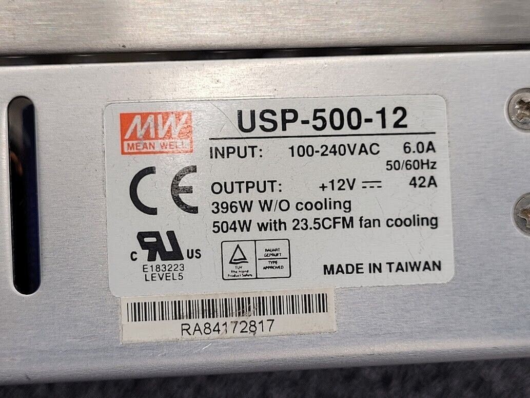 MeanWell USP-500-12 DC Power Supply 12VDC 42A Out 100-240VAC 50/60Hz Input 400W