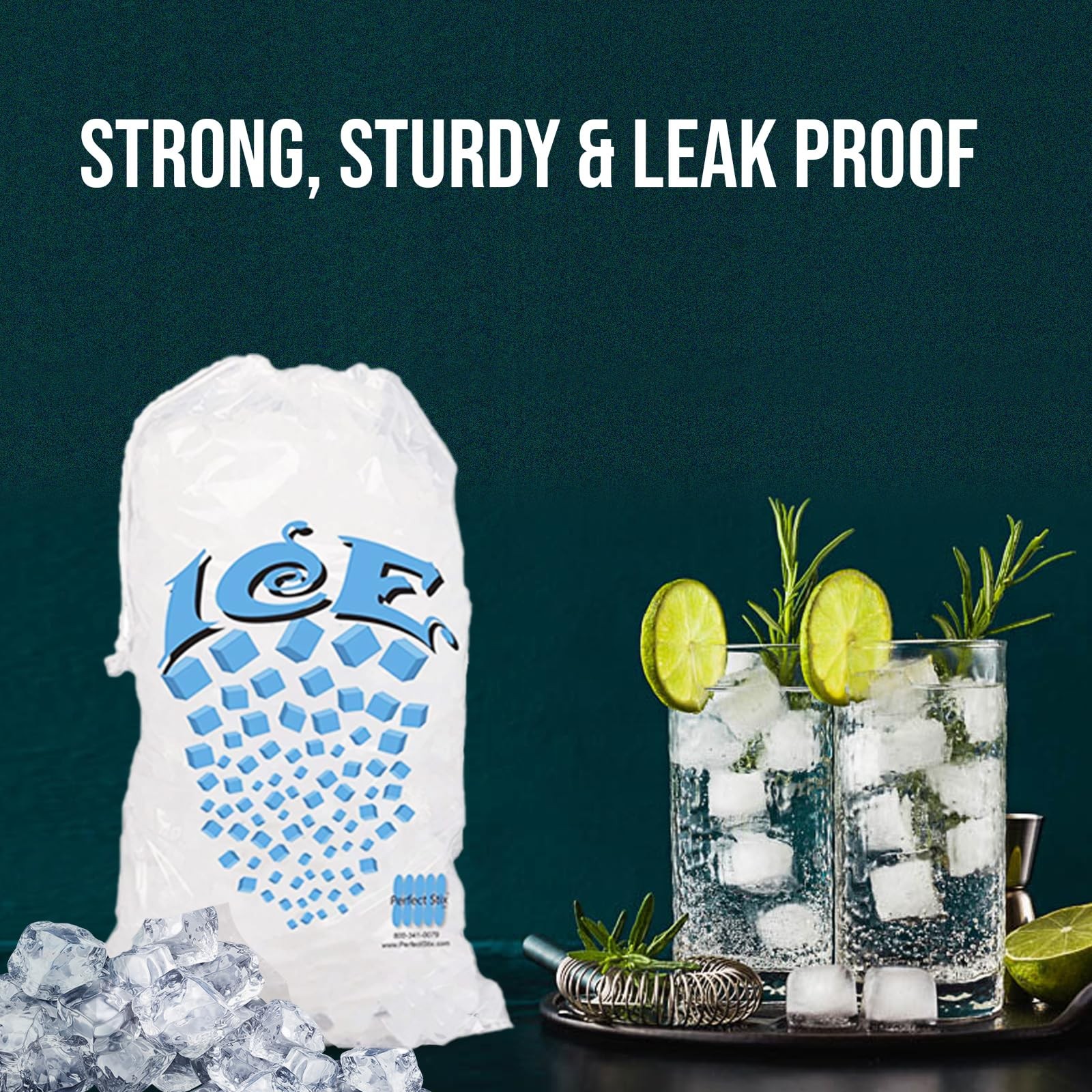 100ct 10lb Clear Cotton Drawstring Ice Bags 1.5 Mil Durable for Food Service