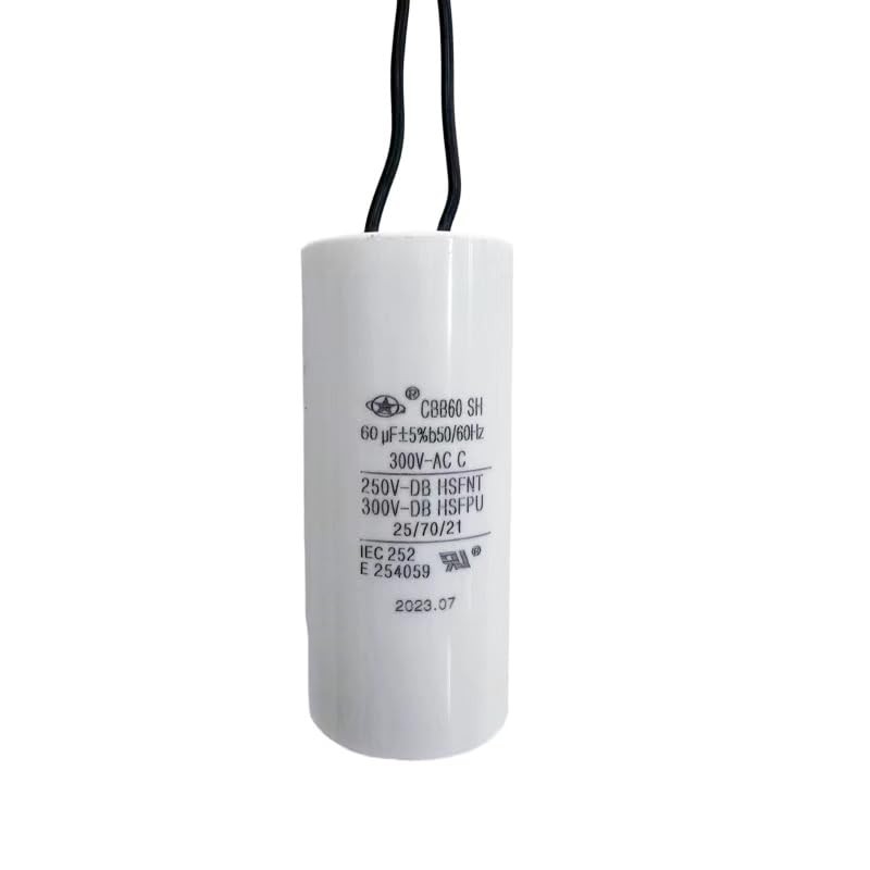 60uF 300V AC Motor Run Capacitor, 2-Wire, 50/60Hz, Cylindrical Design