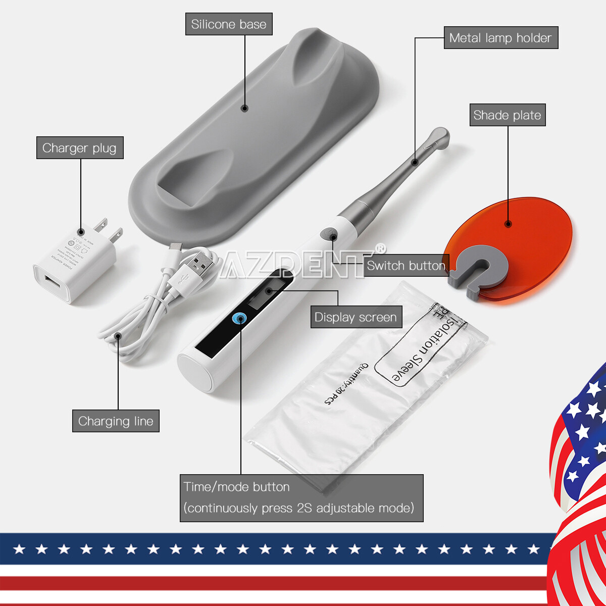 Dental Cordless Metal Head LED Cure Light Lamp 1Second Curing 3 Modes