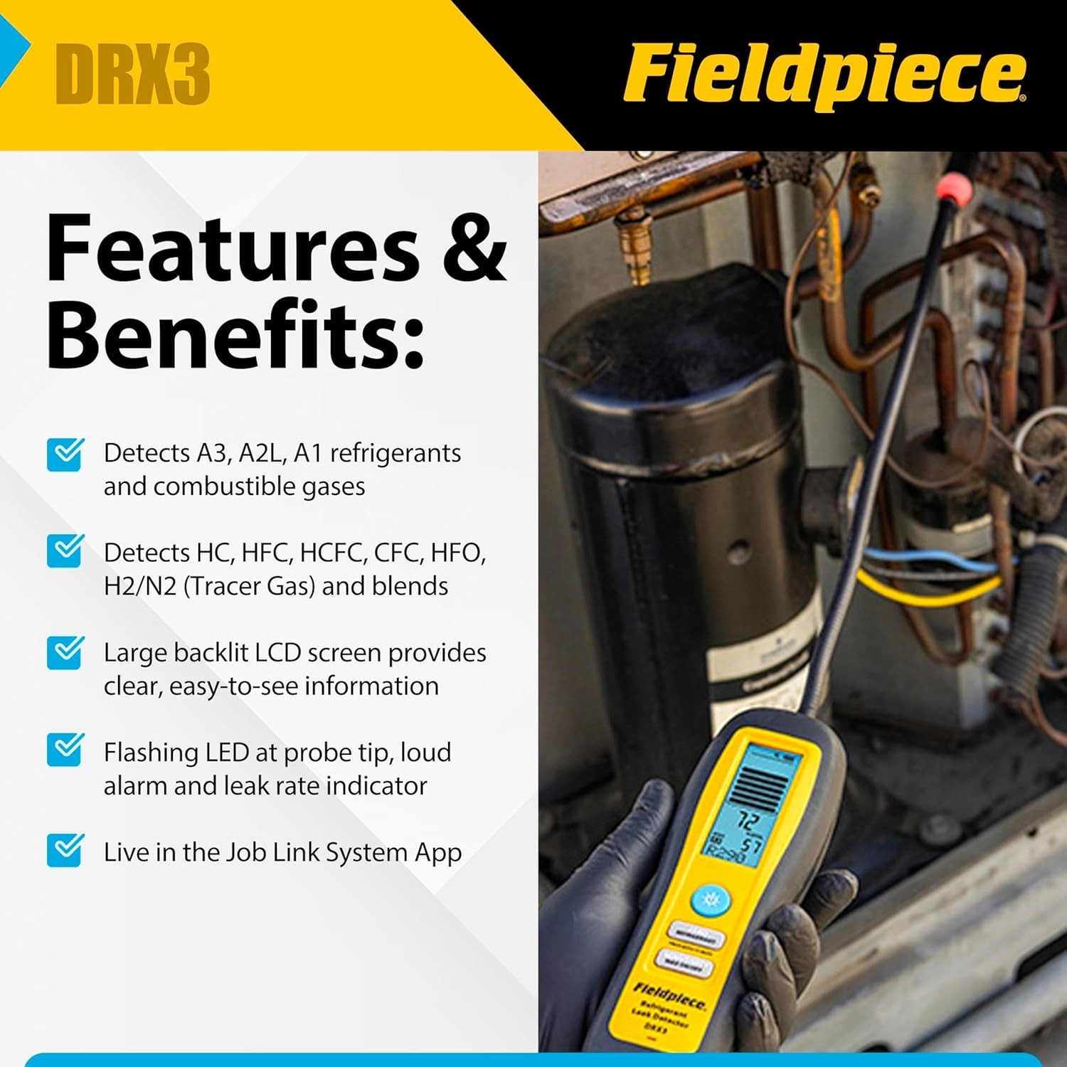 Fieldpiece DRX3 All-in-One Digital Refrigerant Combustible Gas Leak Detector A2L