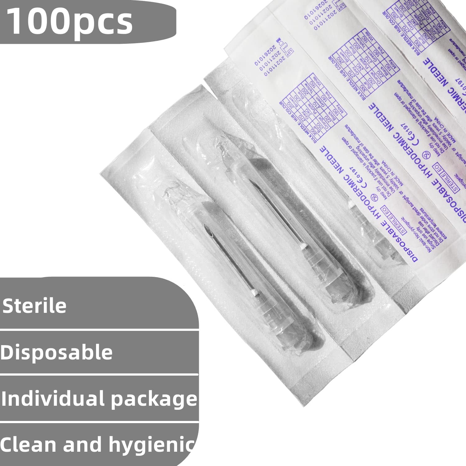 100 Pack 22Ga 1 Inch Sterile Disposable Injection Needle with Cap 1