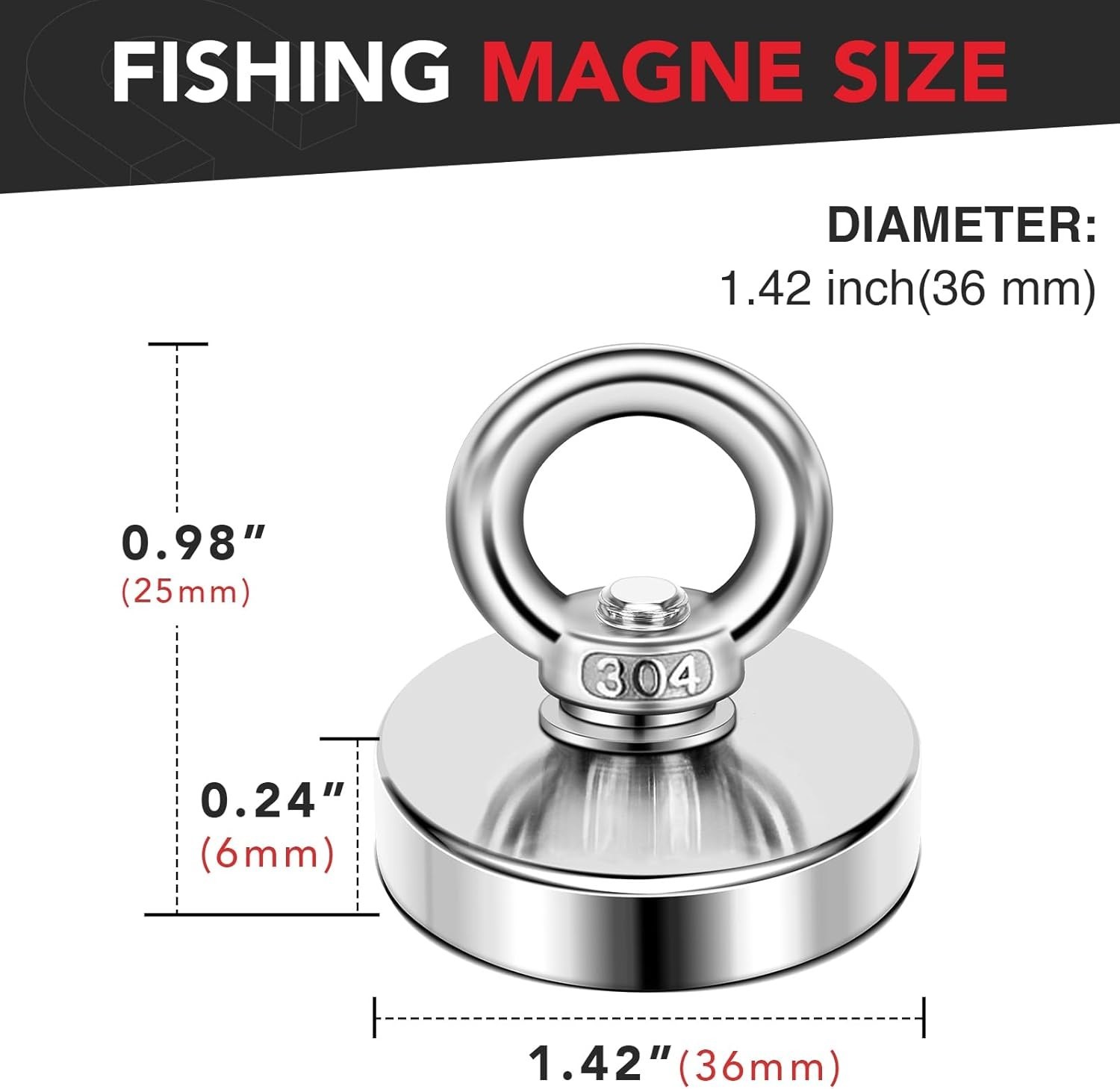 150 Lb Neodymium Fishing Magnet 1.42 Inch with Eyebolt for Salvage & Retrieval