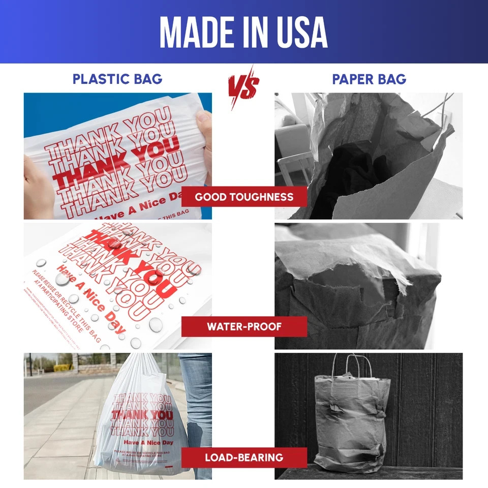 Thank You Plastic T-Shirt Bags 11.5×6.5×21 for Grocery Retail Shopping Carry Out