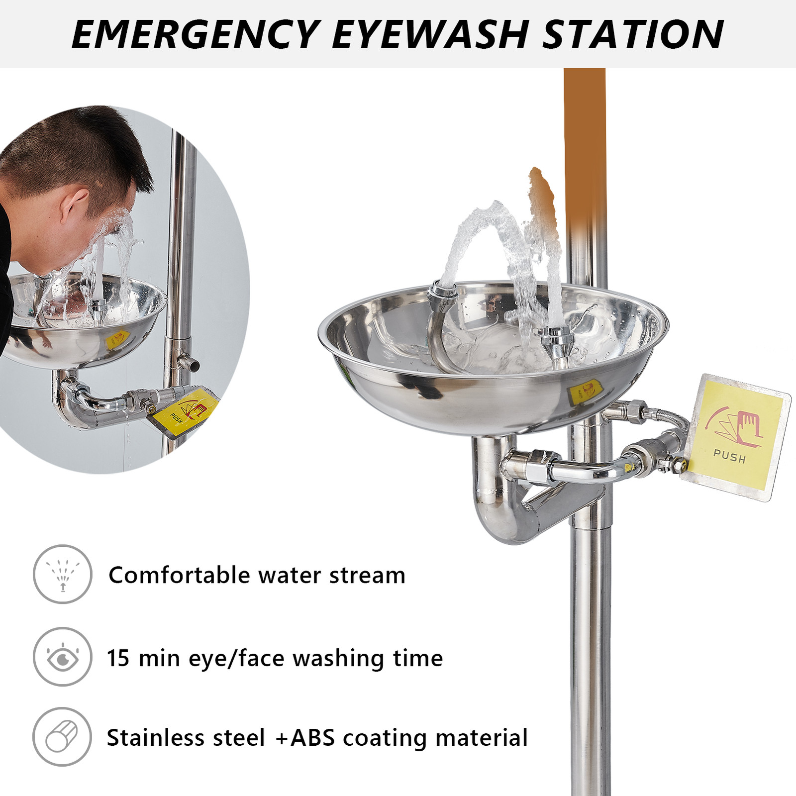 ABS Combination Shower Station Eye Wash Eyewash Station 304 Stainless Steel New