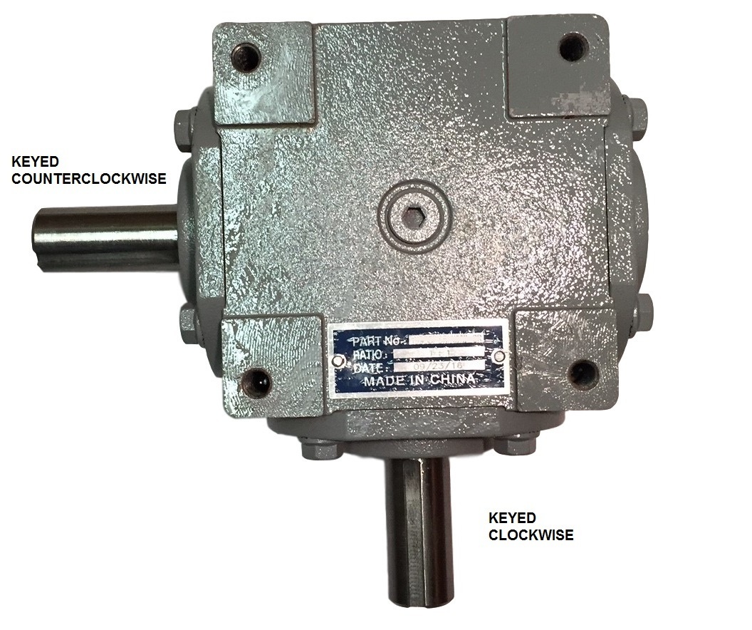 40 HP Right Angle Bevel Gearbox with 2 Keyed Shafts CW/CCW 1:1