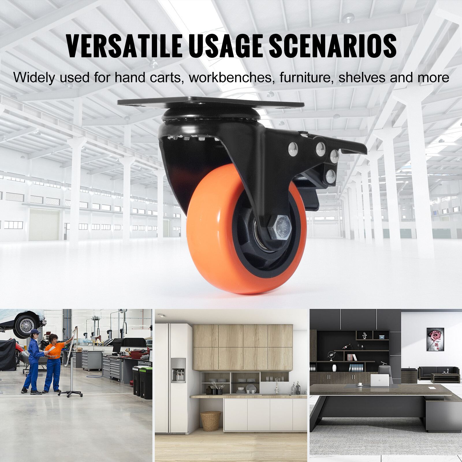 VEVOR Caster Wheels Swivel Plate Casters 4 Pack 3″ Heavy Duty with Locking Brake