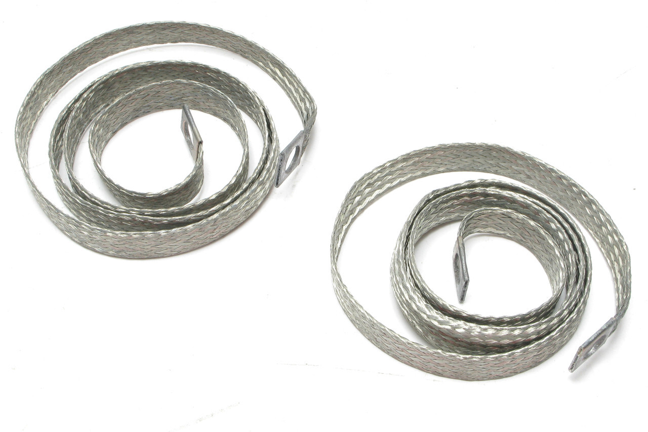 Tinned Copper Braid Grounding Strap, 36″ x 1/2″ x 0.058″, 3/8″ Stud, 2pcs