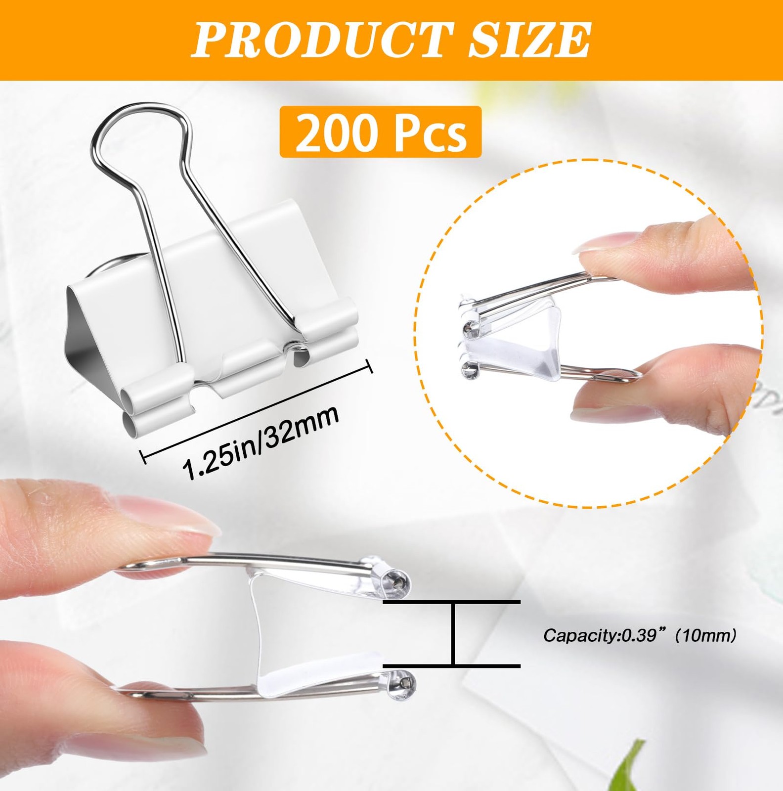Jetec 200 Pack 1.25in/32mm White Metal Binder Clips Bulk Medium Reusable Fold…