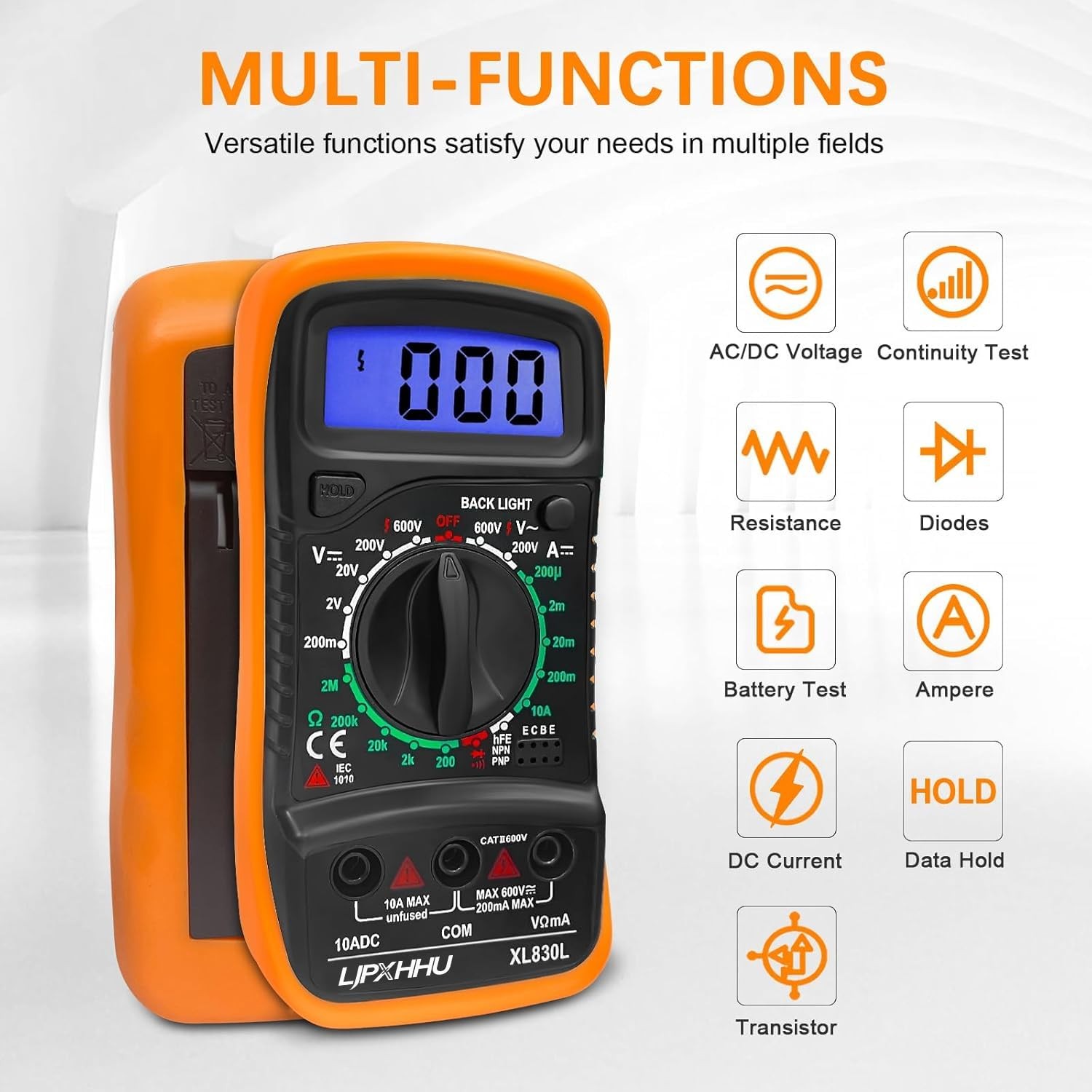 Digital Multimeter Voltmeter Battery Voltage Multi Tester Continuity Ohm Volt
