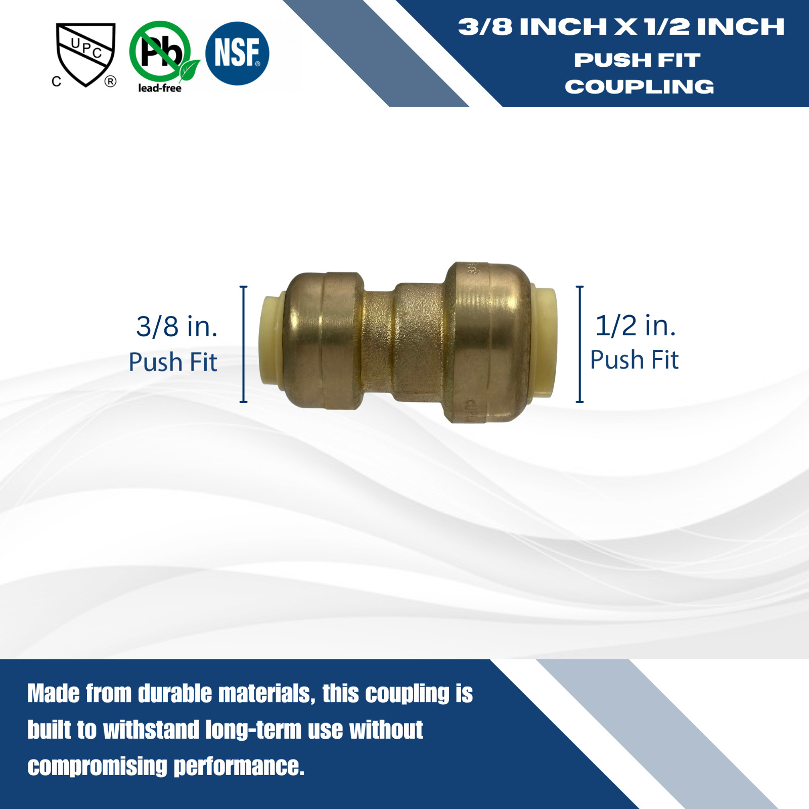 10 Pcs XFITTING 1/2″ x 3/8″ Push Fit Coupling, Push to Connect Reducing Coupling