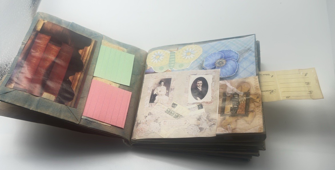 Hand Made Junk Journal 6×5 Inches Old Time Pictures With Orange Yellow Flowers