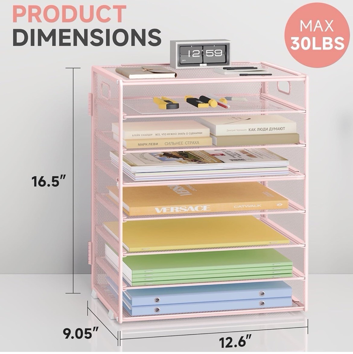 8-Tier Letter Tray Desk Paper Organizer, Mesh File Sorter Tray Organizer – Pink