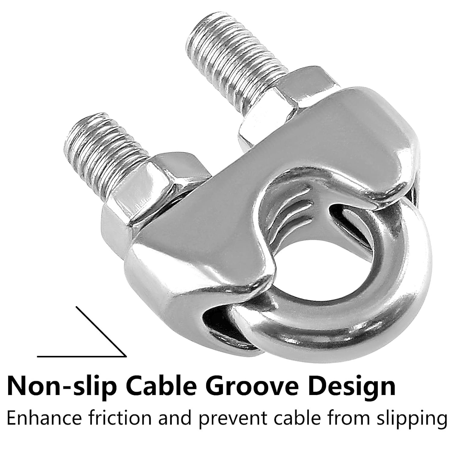 3/16 Inch M5 Stainless Steel Wire Rope Cable Clip Clamp | 12 Pack, U Bolt Saddle